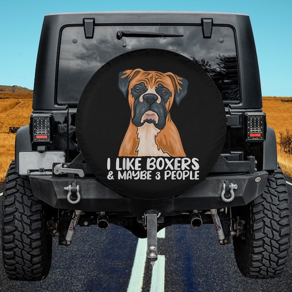 Boxer Dog Boxer Lover Gift Funny Boxer Spare Tire Cover Thickening Leather Universal Fit for Jeep, Trailer, RV, SUV, Truck