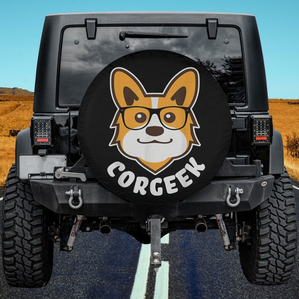 Corgeek Corgi Geek Dog Lover Present Funny Corgi Spare Tire Cover Thickening Leather Universal Fit for Jeep, Trailer, RV, SUV, Truck