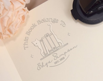 Personalized Book Embosser | Custom Book Embosser Stamp | Book Embosser | Book Embosser Personalized Cat |Book Embosser Personalized initial