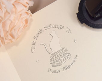 Personalized Book Embosser | Custom Book Embosser Stamp | Book Embosser | Book Embosser Personalized Cat |Book Embosser Personalized initial