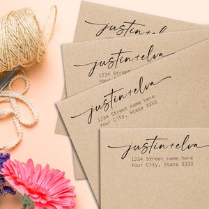 Return Address Stamp with Style | Wedding Address Stamp | Couple address stamp | Self Inking Return Address Stamp,Calligraphy Address Stamp