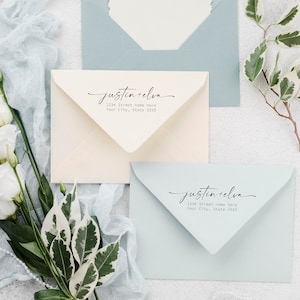 Adressstempel mit Motiv | Hochzeit Adressstempel | Paar Adressstempel | Selbstfärbender Adressstempel, Kalligraphie Adressstempel