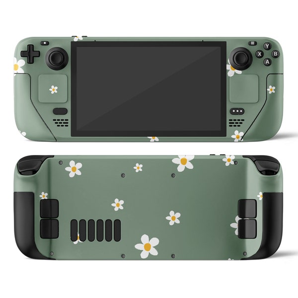 Forest Daisy Steam Deck Skin, Forest Pretty Daisy Dark Green Sage Colorwave Steam Deck OLED Console Cover, Valve Steam Deck Vinyl 3M