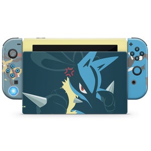 Pokemon Lucario Blue Nintendo Switch-skin, Pokemon Pretty Blue Switch 2-skin, OLED-console vinyl Joycons-wrap, Nintendo-accessoire, hoes van 3 M