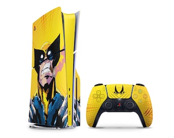 Vinilo clásico de garras de Wolverine para PS5 Pro, vinilo adhesivo amarillo estilo cómic para PS5 Slim, vinilo para la carcasa del mando de la consola PS5, funda para el mando de PS5