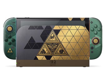 Vinilo para Nintendo Switch 2 de edición limitada inspirado en Legend of Zelda, funda OLED verde y dorada para Switch (aniversario), vinilo 3M personalizado dorado para Switch