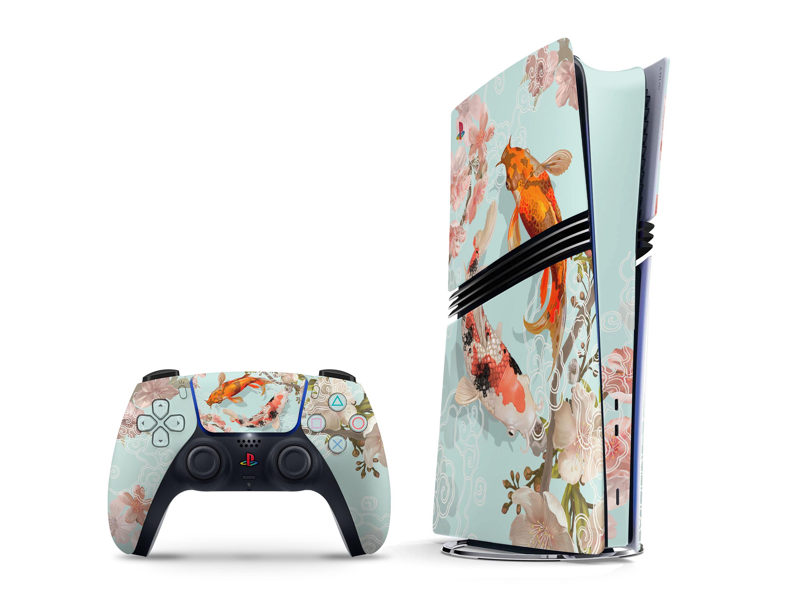 Light Yin Yang Koi PS5 Pro Skin, Cute Teak Koi Pond PS5 Slim Skin Pastel, PS5 Pro Faceplate Skin ...