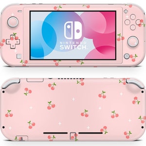 Zacht kersenpatroon Nintendo Switch Lite-skin, pastelroze Kawaii Switch-console vinylomslag, 3 m Nintendo Switch Lite-coverskin