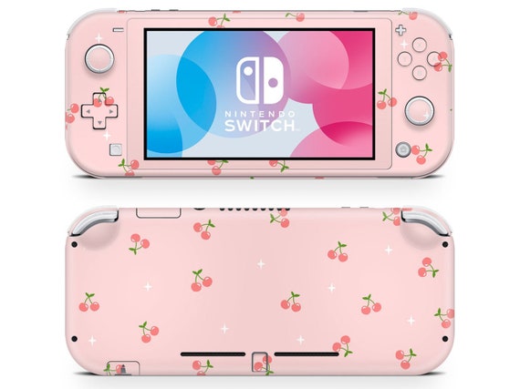 Soft Cherry Pattern Nintendo Switch Lite Skin, Pastel Pink Kawaii