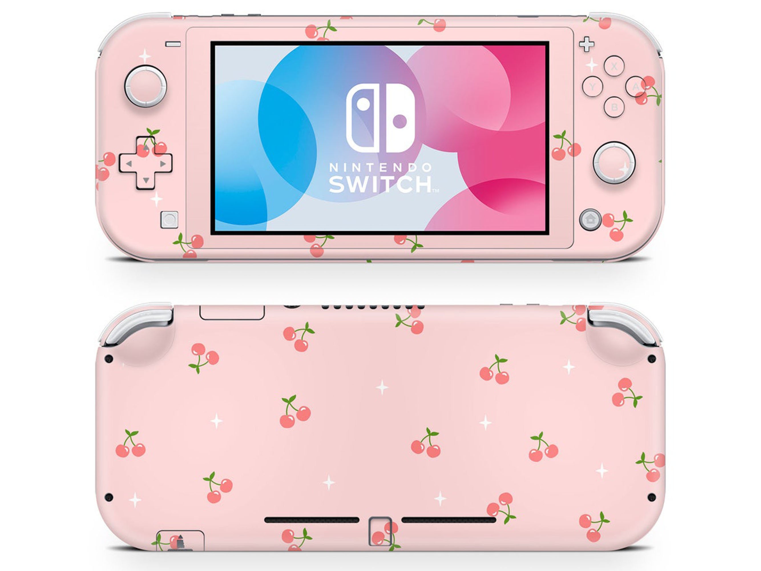 Soft Cherry Pattern Nintendo Switch Lite Skin, Pastel Pink