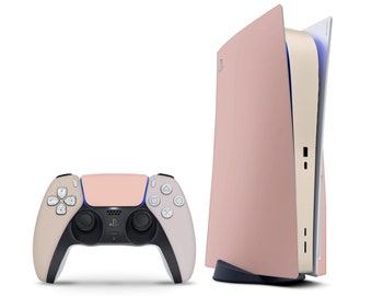 Ceramic Rose Color Blocking PS5 Skin, Pastel Pink Coral Beige PS5 Slim Skin Pastel, PS5 Pro Faceplate Skin PS5 Controller Wrap 3M