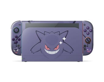 Pokemon Gengar Evolution Nintendo Switch 2 Skin, Minimalist Purple Ghost Switch OLED Console Joycons Vinyl Wrap, Cover Skin 3M Wrap