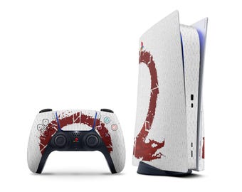Classic God of War PS5 Skin, Grey Red God of War Minimalist PS5 Slim Skin, PS5 Pro Faceplate Skin PS5 Controller Wrap