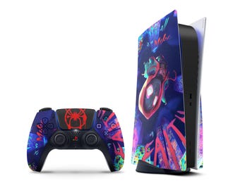 Spiderman Miles Morales PS5 Skin, Blaue Miles Spider-Man PS5 Slim Skin Pastell, PS5 Pro Faceplate Skin PS5 Controller Wrap