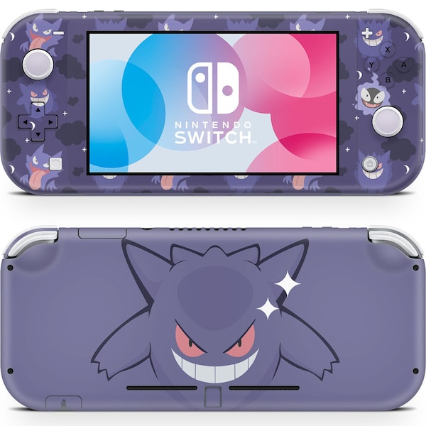 Pokemon Gengar Evolution Nintendo Switch Lite Skin, Minimalist Purple Ghost Switch Console Joycons Vinyl Wrap, Nintendo 3M Wrap