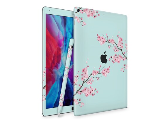 Teal Cherry Blossom iPad Pro Skin, Cute Mint Floral Soft Pastels