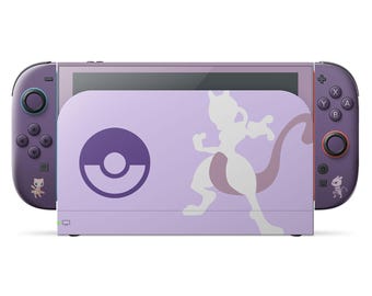 Vinilo decorativo de Pokémon Mewtwo para Nintendo Switch 2, edición limitada minimalista en color morado, para consola OLED Joy-Con 3, vinilo adhesivo para Switch.