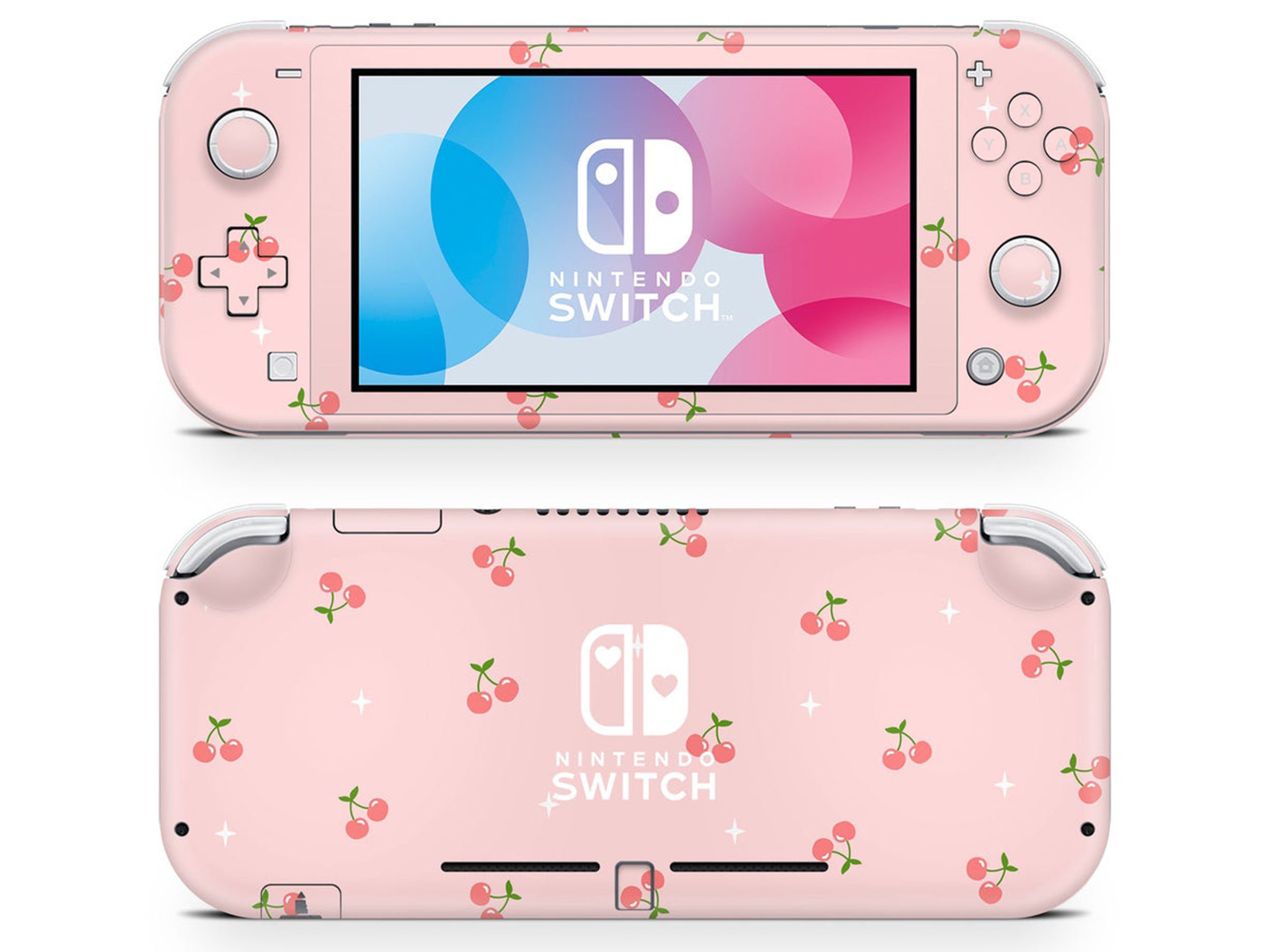 Soft Cherry Pattern Nintendo Switch Lite Skin, Pastel Pink