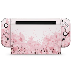 Skin para Nintendo Switch con diseño de cerezos en flor, vinilo para los Joy-Con de la consola OLED Switch 2 con estampado floral rosa claro, diseño de bosque para Nintendo 3 M