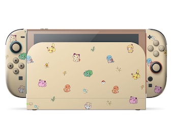 Vinilo adhesivo para Nintendo Switch 2 con diseño acogedor de Pokémon, vinilo adhesivo beige con diseño de Pikachu, inicial de Pokémon, para consola Switch OLED y Joy-Cons, y vinilo adhesivo para Nintendo 3M.
