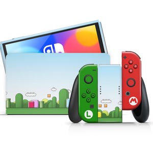 Super Mario Bros Nintendo Switch OLED Skin, Pipe Land Mario Pattern Switch 2 Konsole Joycons Vinyl Wrap, Nintendo Zubehör, 3 M Cover Wrap