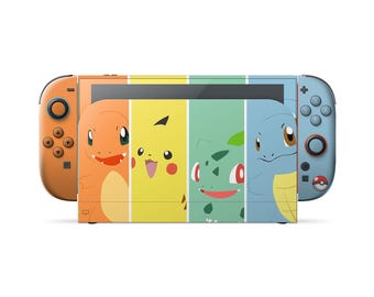 Pokemon Starter Nintendo Switch 2 Skin, Pikachu Charmander Bulbasaur Squirtle Switch OLED Console Joycons 3M Cover Vinyl Skin Wrap