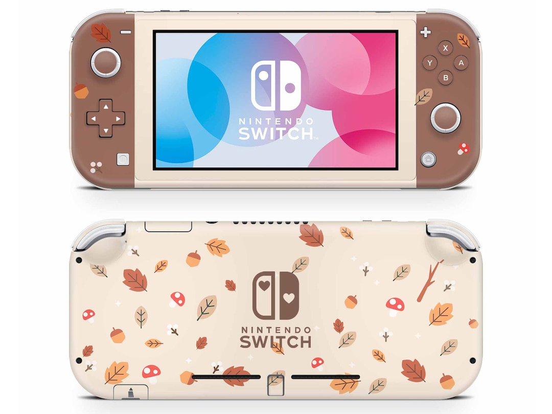 Cute Mushroom Leaves Nintendo Switch Lite Skin, Beige Brown Fall Vibes ...