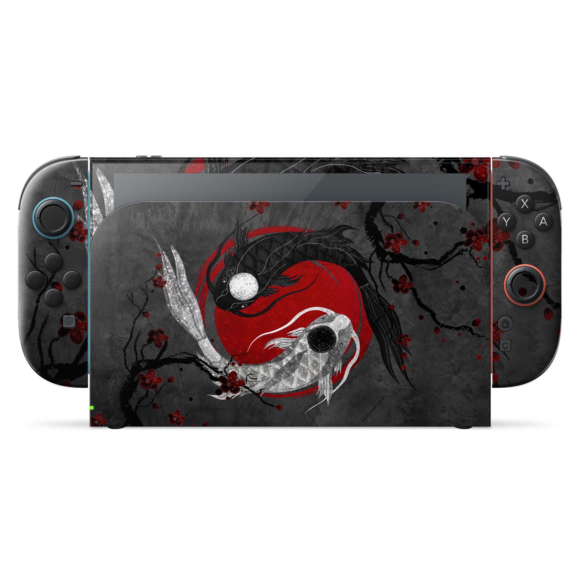 Yin Yang Rose Koi Nintendo Switch 2 Skin, Dark Oriental Fish Switch OLED Console Joycon Vinyl Wrap, Color Blocking, Accessories 3M Cover