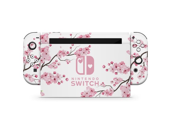 White Pink Cherry Blossom Nintendo Switch Skin, Cute Flower Switch