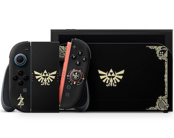 Skin de Zelda para Nintendo Switch 2 en negro dorado, funda de vinilo para Joy-Con de Hyrule Warriors para Switch OLED, funda de vinilo 3M personalizada clásica negra para Switch
