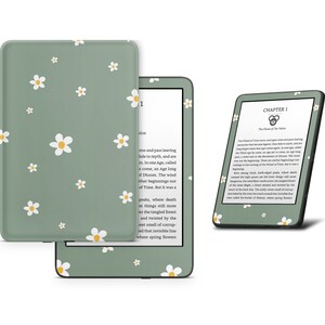 Forest Daisy Kindle Skin, Cute Green Floral Soft Pastels, Amazon Kindle Colorsoft Paperwhite Oasis eBook Decal Wrap eReader 3M Vinyl image 2