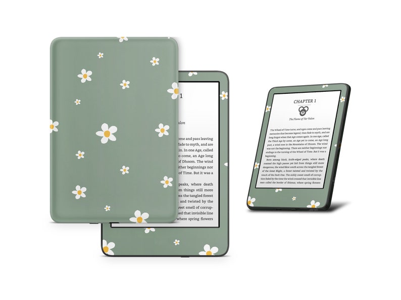 Forest Daisy Kindle Skin, Cute Green Floral Soft Pastels, Amazon Kindle Colorsoft Paperwhite Oasis eBook Decal Wrap eReader 3M Vinyl image 2