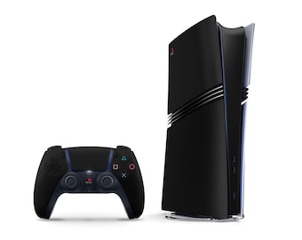 Diseño negro mate para PlayStation PS5 Pro, diseño retro clásico negro para PS5 Slim, diseño de placa frontal para PS5 con logotipo retro de PlayStation, funda para mando de PS5