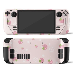 Sweet Strawberry Haven Steam Deck Skin, Pastel Kawaii Floral Daisy Steam Deck OLED Baby Pink Console Cover, Valve Steam Deck Vinyl 3M