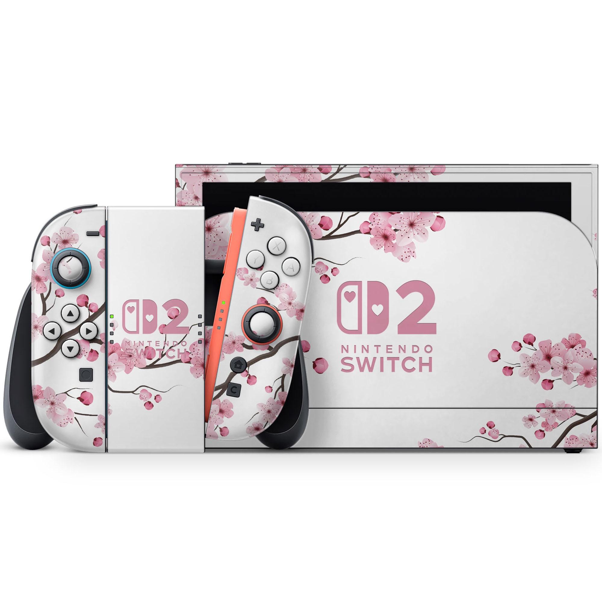 White Pink Cherry Blossom Nintendo Switch 2 Skin, Cute Flower