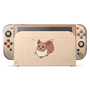 Cute Pokemon Eevee Nintendo Switch 2 Skin, Minimalist Pokemon Beige Brown Pattern Switch OLED Console Joycons Vinyl Wrap, 3M Wrap