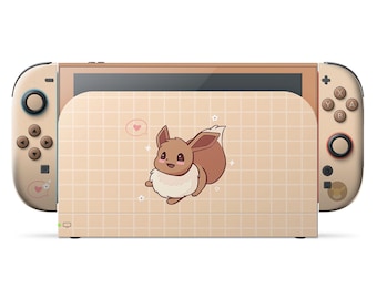 Lindo diseño de Pokémon Eevee para Nintendo Switch 2, diseño minimalista de Pokémon beige y marrón, para consola OLED Switch, envoltorio de vinilo 3M Wrap