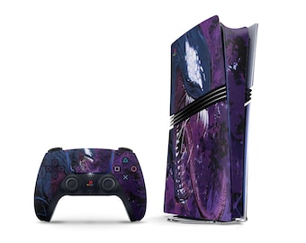 Diseño de Venom morado para PS5 Pro, diseño de Spiderman de Venom simbionte para PS5 Slim en tonos pastel, diseño de placa frontal para PS5 Pro, funda para mando de PS5.