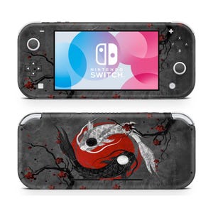 Yin Yang Rose Koi Nintendo Switch Lite Skin, Dark Oriental Rose Nintendo Switch Console Joycons Vinyl Wrap, 3M Wrap