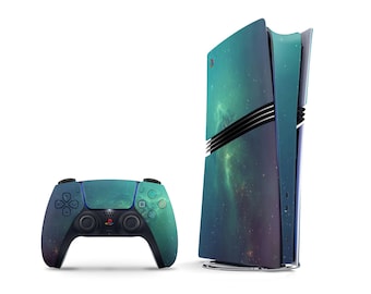 Green Stardust Galaxy PS5 Pro Skin, Space Galaxy Pattern Deep Blue Space PS5 Slim Skin Pastel, PS5 Pro Faceplate Skin PS5 Controller Wrap 3M