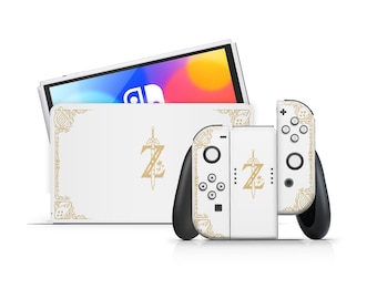 Skin OLED de Zelda para Nintendo Switch en oro blanco, funda de vinilo para los Joy-Con de Hyrule Warriors para Switch 2, funda de vinilo personalizada clásica negra para Switch 3M