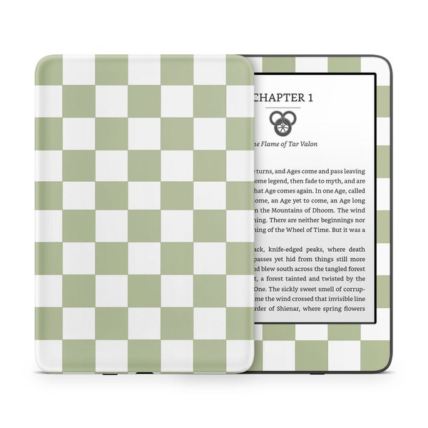 Matcha Checker Green Kindle Skin, Checkered Pattern Soft Pastels, Amazon Kindle Paperwhite Oasis eBook Decal Wrap eReader 3M Vinyl