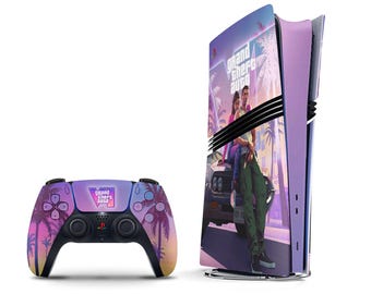 GTA 6 Vice City PS5 Pro Skin, Neon Grand Theft Auto VI Limited Edition PS5 Slim Skin Decal, Console Controller PS5 Skin Controller Wrap