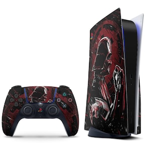 Red Darth Vader PS5 Skin, Classic Vader Helmet Star Wars PS5 Slim Skin, PS5 Pro Faceplate Skin PS5 Controller Wrap