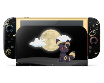 Skin Pokemon Umbreon pour Nintendo Switch 2, Pokemon Eevee noir foncé Pokopia Eeveelution Switch pour console OLED Joycons housse en vinyle 3 m d'emballage