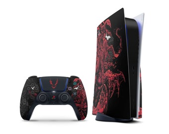 Black Venom vs Carnage PS5 Skin, Artistic Symbiote Comics PS5 Slim Skin Pastel, Superhero PS5 Pro Faceplate Skin PS5 Controller Wrap