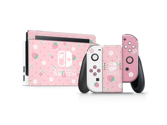 Cute Pink Strawberry Daisy Nintendo Switch Skin, Kawaii
