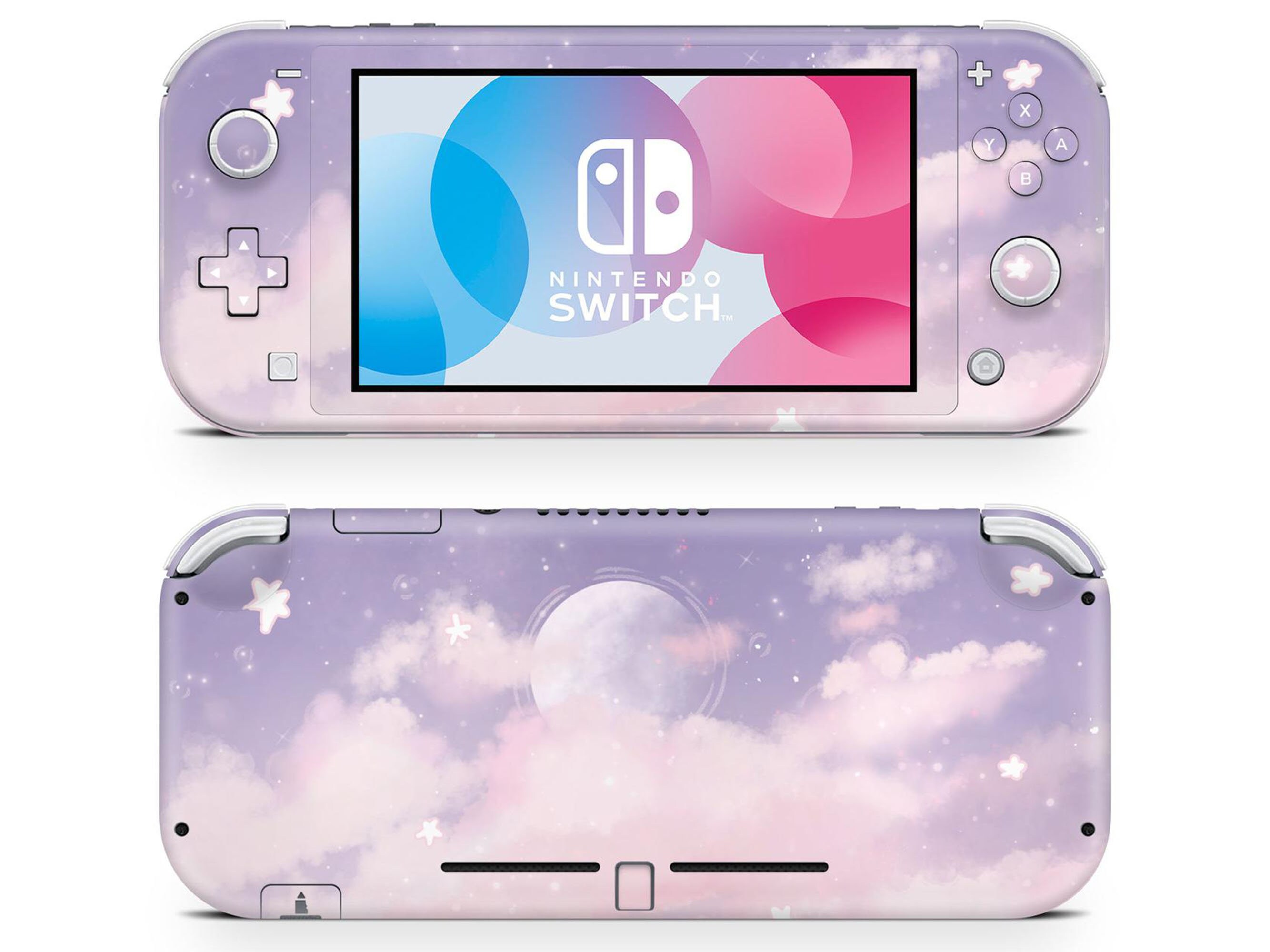 Purple Clouds Nintendo Switch Lite Skin, Pastel Purple Moon Clouds, Switch Console Joycons Vinyl Wrap, 3M Wrap