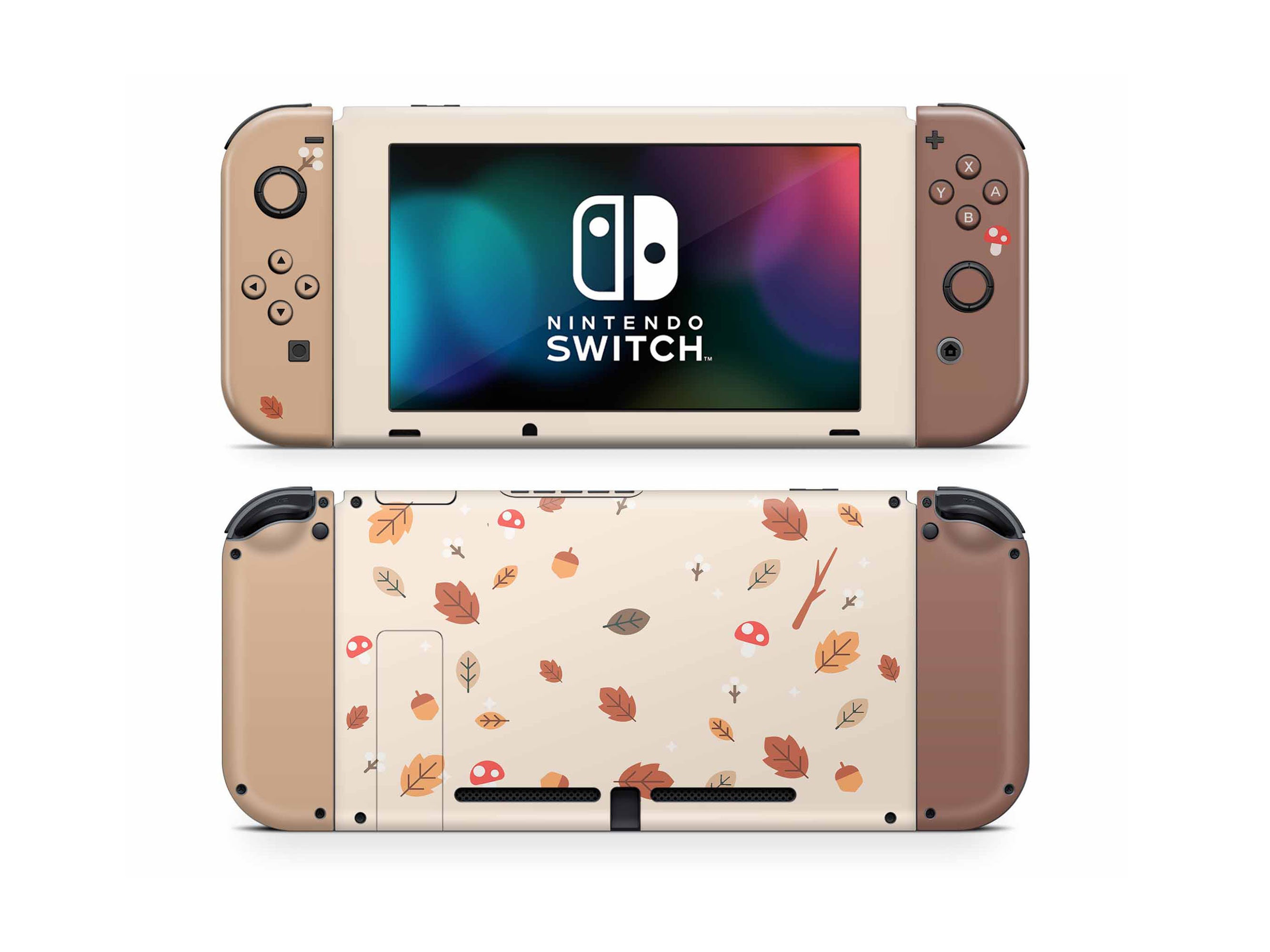 Cute Mushroom Leaves Blocking Nintendo Switch Skin, Biege Brown Fall ...