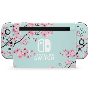 Teal Cherry Blossom Nintendo Switch Skin, Cute Cherry Mint Switch 2 Skin OLED Console Joycons Vinyl Wrap, Floral 3M Vinyl Skin Switch Decal